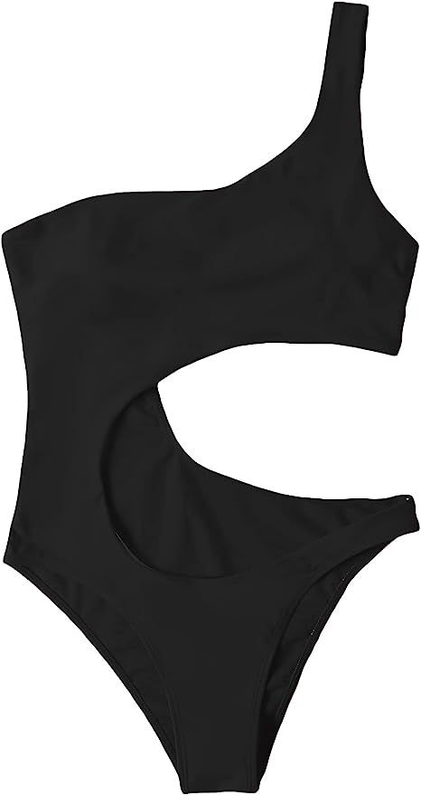 OYOANGLE Women's One Shoulder Cut Out Monokini One Piece Swimsuit High Cut Swimwear Bathing Suit One Shoulder Swimsuit, Monokini Swimsuits, Shoulder Cut, Monokini, High Cut, Bathing Suit, One Piece Swimsuit, Bathing Suits, Cut Out