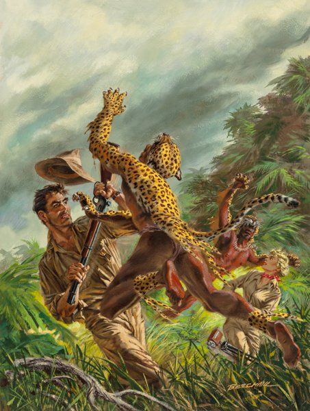 Outdoors Artwork, Pulp Fiction Characters, Pulp Comics, Sabertooth Tiger, Prehistoric Wildlife, Pulp Fiction Art, Animal Attack, Hunting Art, Pulp Covers