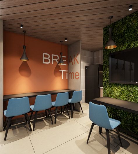 Modern Office Break Room Design, Office Color Palette Work Spaces, Employee Lounge Ideas Break Room, Office Canteen Design, Office Lounge Interior, Corporate Break Room, Break Room Ideas Employee, Break Room Ideas, Employee Lounge