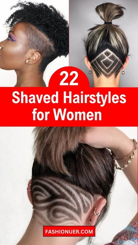 Explore the top 22 shaved hairstyles for women that redefine beauty standards! From pixie cuts to undercut designs, these bold and edgy haircuts exude confidence and style. #ShavedHairstyles #WomenHaircuts #EdgyStyle #HairInspiration #BoldLooks #HairTrends #HairstyleIdeas #HairGoals #BeautyTrends #FashionForward #ConfidentWomen #EmpoweredBeauty Hair Carving Designs For Women, Womens Shaved Undercut, Leopard Print Hair Shaved, Fade Designs Women, Undercut Hairstyles Women Design, Shaved Back Of Head Undercut, Under Cuts For Women Designs, Undercut Women’s Hair, Girls Undercut Hairstyles