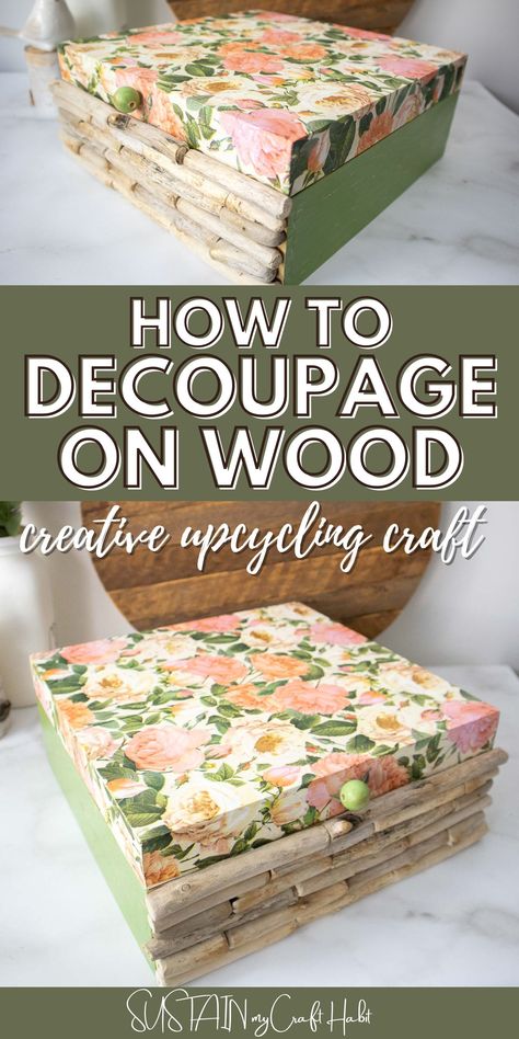 How to decoupage on wood, or how to mod podge on wood, is a LOT easier than you think. We have a video with step-by-step instructions. How To Mod Podge Paper On Wood, How To Modge Podge Paper On Wood, Mod Podge Projects Ideas, How To Decopauge On Wood, Decopage Ideas For Boxes, How To Decoupage On Wood, Decopauge On Wood, How To Decoupage With Paper On Wood, How To Decoupage