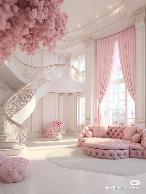 Pink Luxury Room Aesthetic, Princess Living Room Aesthetic, Princess House Aesthetic, Pink Princess Bedroom, Pink Living Room Ideas, Pink Mansion, Pink Princess Room, Pink House Interior, 50 Shades Of Pink