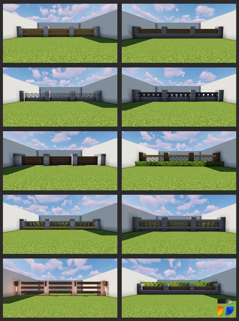 Minecraft Driveway Ideas, Mincraft Idea Fence, Minecraft Fence Ideas Modern, Minecraft Modern Village Ideas, Minecraft Building Ideas Fence, Minecraft House Inspo Modern, Minecraft Fencing Ideas, Minecraft Basketball Hoop, Minecraft Modern Fence