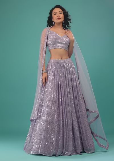 Search Pastel Indian Outfits, Long Skirt Top Designs, Sequins Lehenga, Sequin Lehenga, Purple Lehenga, Baju Kahwin, Long Skirt And Top, Wedding Lehenga Choli, Crop Top Lehenga