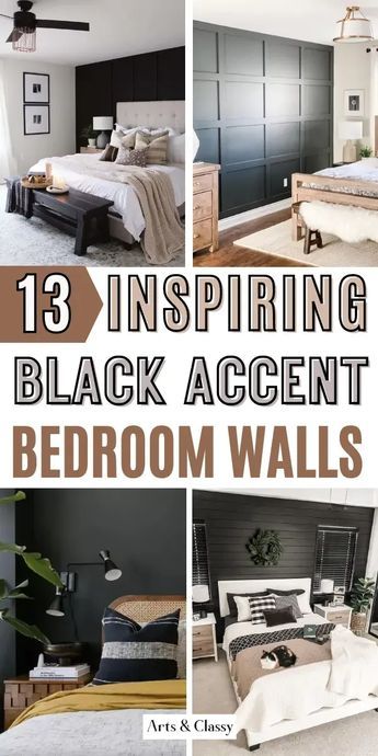 Embrace timeless beauty with these black accent wall bedroom ideas. Discover classic designs and elegant touches to create a space that never goes out of style. Accent Wall Bedroom Not Behind Bed, Modern Industrial Glam Bedroom, Bedroom With Black Walls Room Ideas, Feature Bedroom Wall Ideas, Bedroom Inspirations Master Accent Walls, Dark Wall Bedroom Ideas, Black Bedroom Wall Ideas, Black Wall Decor Ideas, Black Feature Wall Bedroom