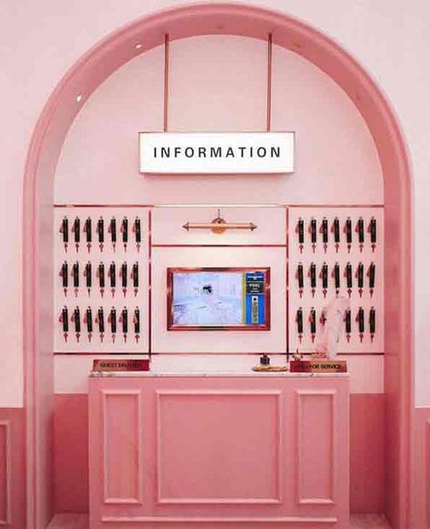 25 Real-life Places That Belong in a Wes Anderson Film Stylenanda Pink Hotel, Wes Anderson Decor, Information Desk, Wes Anderson Aesthetic, Wes Anderson Style, Pink Hotel, Wes Anderson Movies, Wes Anderson Films, Grand Budapest Hotel