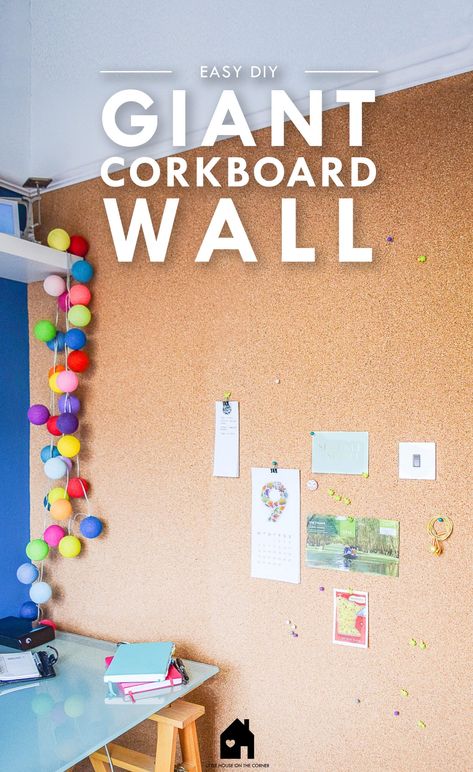 DIY Corkboard Wall Corkboard Wall Bedroom, Cork Accent Wall, Cork Board Wall Ideas For Bedroom, Corkboard Wall Ideas, Cork Board Walls, Diy Corkboard Wall, Cork Wall Ideas, Diy Cork Board Wall, Corkboard Diy