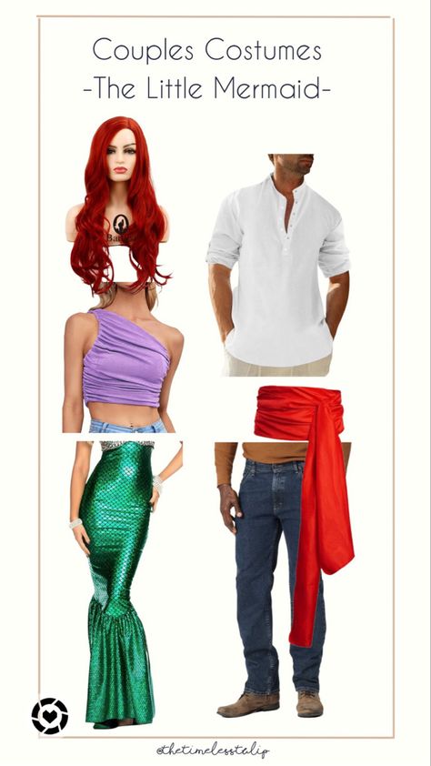 Prince Eric Halloween Costume, Flounder And Sebastian Costumes, Diy Prince Eric Costume, Ariel Prince Eric Costume, Little Mermaid And Prince Eric Costume, Adult Little Mermaid Costume, Ariel And Eric Costume Couple, Easy Ariel Costume, Ariel Couple Costume