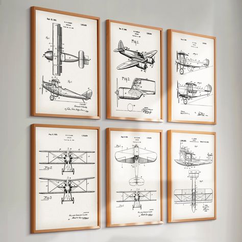 6 Airplane Patent Prints Airship Blueprint Aviation Art Transportation Art Mechanic Gift Pilot Gift Home Wall Decor Office Wall Art Decorate your home or office with vintage art and scientific illustrations This is an inexpensive way to change your interior regularly. This is also a great unique gift. All artworks are created on heavyweight 250 GSM fine art paper with fade-resistant pigment-based inks to ensure long-lasting color integrity. PRINTED OPTIONS 5x7" 8 x 10'' 11 x 14'' 16 x 20" A5 - 1 Airplane Themed Room, Aviation Wall Decor, Vintage Aviation Nursery, Aviation Home Decor, Aviation Office Interior Design, Pilot Bedroom, Airship Blueprint, Airplane Baby Room, Airplane Nursery Theme