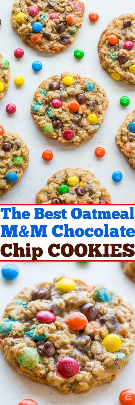 The Best Oatmeal M&M Chocolate Chip Cookies Mm Oatmeal Cookies, Averie Cooks Cookies, M And M Oatmeal Cookies, Oatmeal M And M Cookies, Oatmeal Mm Cookies, Oatmeal Smartie Cookies, Chocolate Chip Mnm Cookies, Oatmeal M M Cookies, M&m Monster Cookies