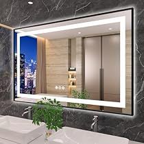 Hotel Bathroom Mirror, Lit Mirror, Led Vanity Mirror, Hidden Lighting, Black Mirror Frame, Bathroom Mirror Frame, Led Bathroom Mirror, Support Wall, Wall Bathroom