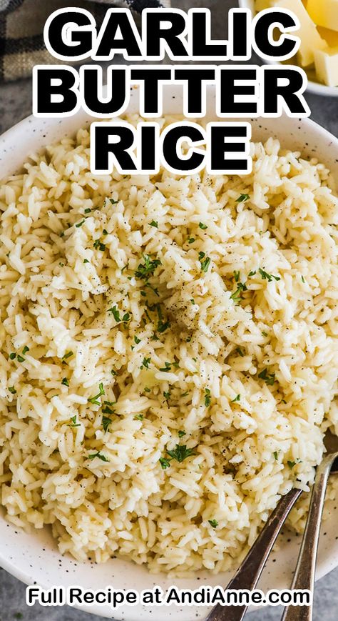 Asian Garlic Rice Recipes, Rice For Pork Chops, Garlic And Butter Rice, Rice With Garlic And Onion, Rice Side Recipes For Dinner, Rice Side Dishes For Bbq, Rice With Chicken Broth Recipes, Rice To Go With Seafood, Rice To Serve With Chicken