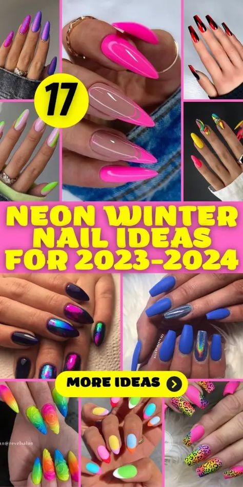 Neon Nail Art Designs Simple, Neon Christmas Nails, Simple Neon Nails, Neon Pink Nail, Neon Purple Nails, Winter Nails 2023, Neon Nail Colors, Latest Nails, 2024 Minimalist