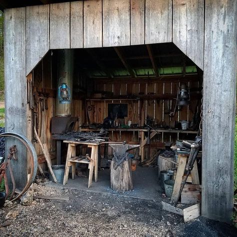 Black Smith Aesthetic, Blacksmith Aesthetic, Home Forge, Blacksmith Workshop, Garage Workshop Layout, Black Smith, Black Smithing, Workshop Layout, Shed Interior