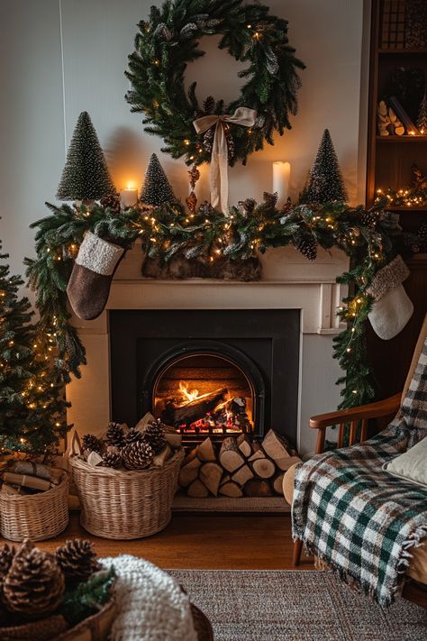 Ll Bean Christmas, Lounge Christmas Decor, Cozy Traditional Christmas Decor, Diy Christmas Photo Setup, Cabin Xmas Decor, Christmas Decorations Inside House, Cozy Winter Photography, Cozy Christmas Aesthetic Decor, Cosy Christmas Decorations