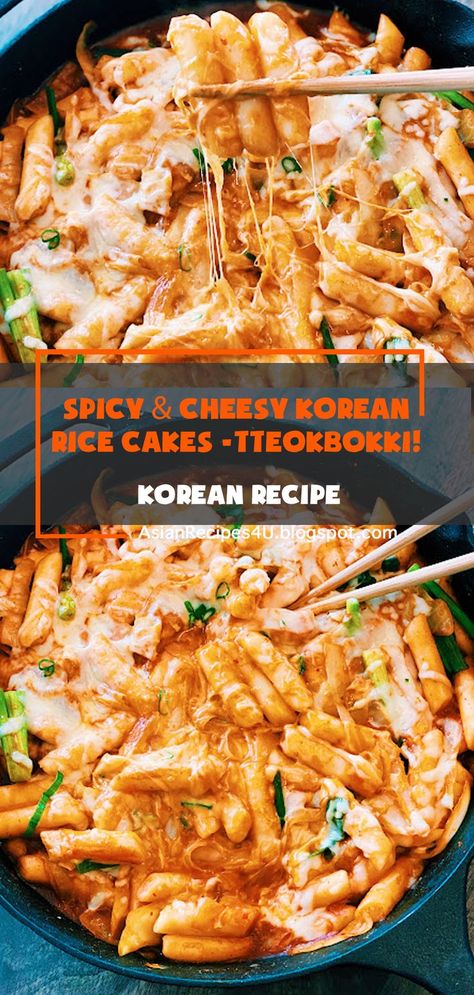 #Korean #Recipes Easy Tteokbokki Recipe, Easy Tteokbokki, Tteokbokki Recipe Easy, Korean Rice Cakes, Tteokbokki Recipe, Famous Street Food, Recipes Spicy, 15 Minute Dinners, Cheesy Rice