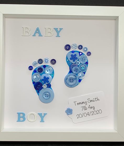 Baby Boy Gifts To Make, New Born Baby Room Decorating Ideas, Handmade Baby Boy Gifts, Baby Boxes Decorations, Baby Frame Ideas, Baby Boy Diy Gifts, Diy Baby Boy Gifts, Box Frame Ideas