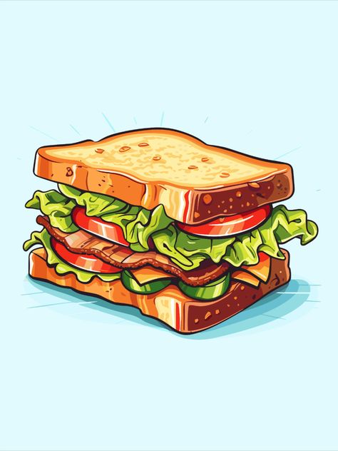 blt sandwich vector illustration. clean line and cool color clip art for menu, poster, web Food Graphics Illustration, Food Cute Illustration, Sandwich Illustration Drawing, Food Illustrations Vector, Food Art Drawing Illustration, Cafeteria Posters, Sandwich Poster Design, Sandwiches Illustration, Cartoon Food Art