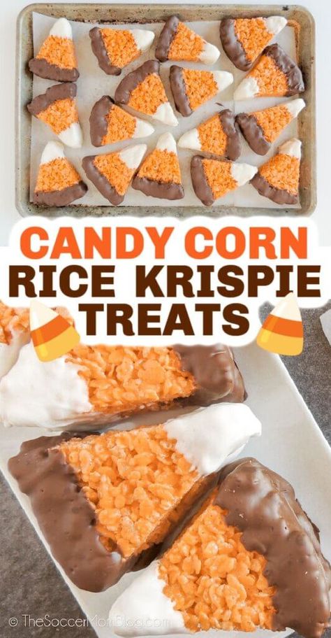 Rice Crispy Candy Corn, Rice Krispie Treats Candy Corn, Rice Krispie Candy Corn, Candy Corn Rice Crispy Treats, Thanksgiving Rice Krispy Treats, Rice Krispie Treats Fall Theme, Rice Krispie Treats For Halloween, Orange Rice Krispie Treats, Thanksgiving Rice Krispie Treats Ideas