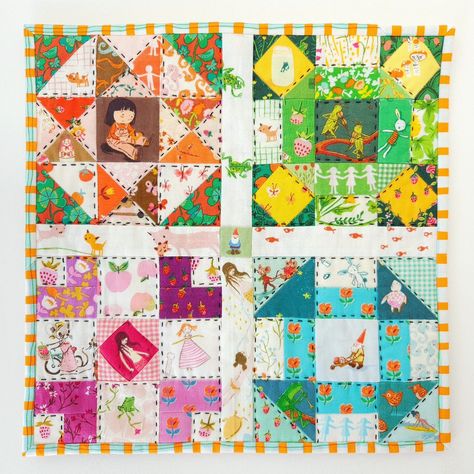 Heather Ross Fabric, Heather Ross Quilt, Amigurumi Creatures, Camp Quilt, Scrappy Patchwork, Quilt Scraps, Simple Quilts, Churn Dash Quilt, Medallion Quilts