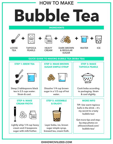 Bobba Drinks Recipes, Jasmine Boba Tea Recipe, Diy Boba Drinks, Best Boba Drinks To Order, Fruity Boba Tea Recipe, Drinks To Put Boba In, Bubba Tea Recipes, Bobba Tea Diy, Homemade Bubble Tea Recipes