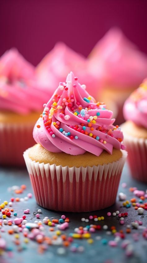 Pink Frosting Cupcakes [45 Minutes] - Chasety Cupcakes Business Ideas, Desserts Pictures, Cupcakes Pictures, Pink Cupcake Designs, Pink Birthday Cupcakes Ideas, Cupcake Asthetic Picture, Pink Muffins, Cupcake Pink, Cute Pink Cupcake Ideas