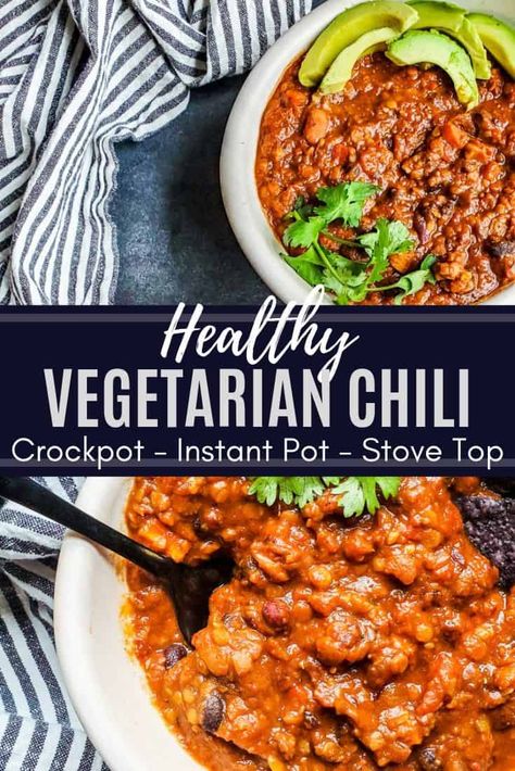 Easy Vegetarian Chili Crockpot, Instant Pot Chili Recipe Vegetarian, Instant Pot Vegetarian Chilli, Easy Vegetarian Chili Recipe Crockpot, Healthy Vegetarian Chili Recipe, Vegetarian Chili Recipe Slow Cooker, Instant Pot Veggie Chili, Best Vegetarian Chili Crockpot, Slow Cooker Vegetarian Chilli