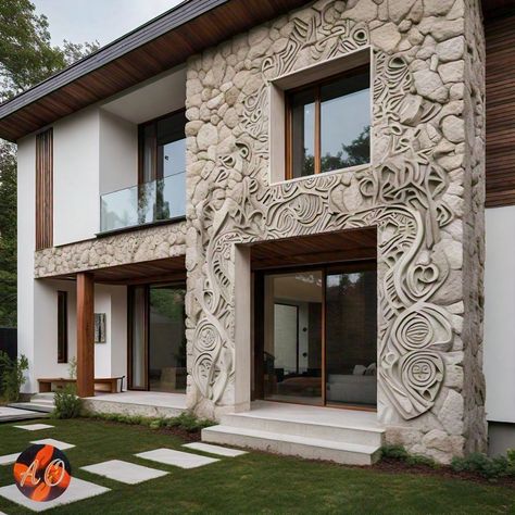 Carved Architecture, Respect Art, Residential Elevation, Park Sculpture, Elevation Architecture, Exterior Wall Art, Exterior Panels, Exterior Elevation, Art Studio Space