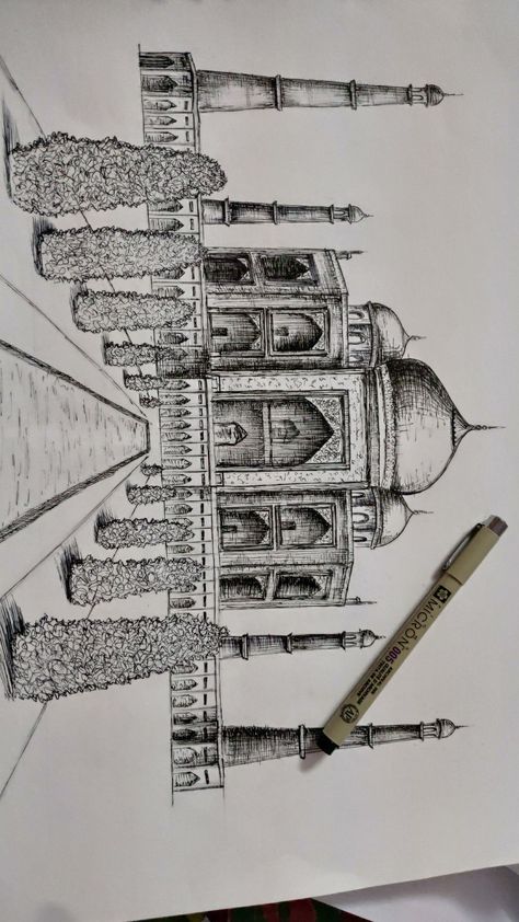 #pencildrawing #sketch #drawing #artist #pencilart #pencil #artwork #sketchbook #sketching #artistsoninstagram Rendering Drawing Sketches, Rendering Architecture Sketches, Micron Rendering, Pen Rendering Sketches, Taj Mahal Sketch Pencil, How To Draw Taj Mahal, Micron Pen Art Sketches Architecture, Simple Architecture Drawing, Pen Sketches Simple