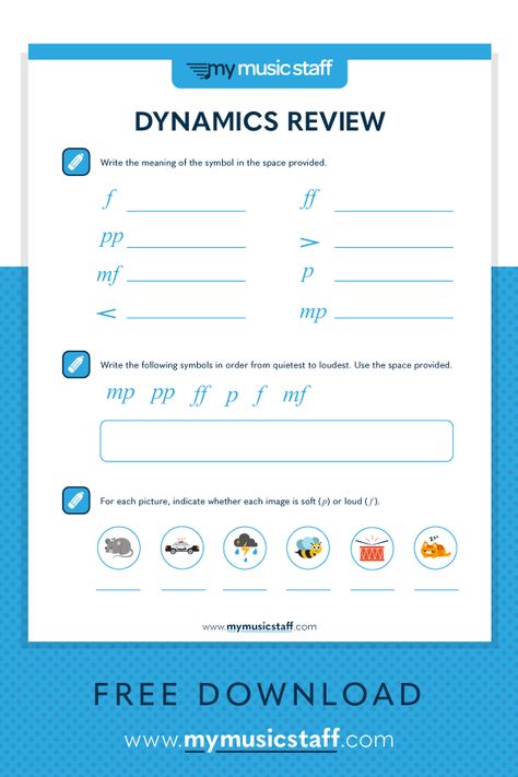 Music Dynamics Worksheet, Dynamics Worksheet, Dynamics In Music, Dynamics Music, Music Dynamics, Piano Songs For Beginners, Music Education Games, Music Theory Lessons, Music Theory Worksheets