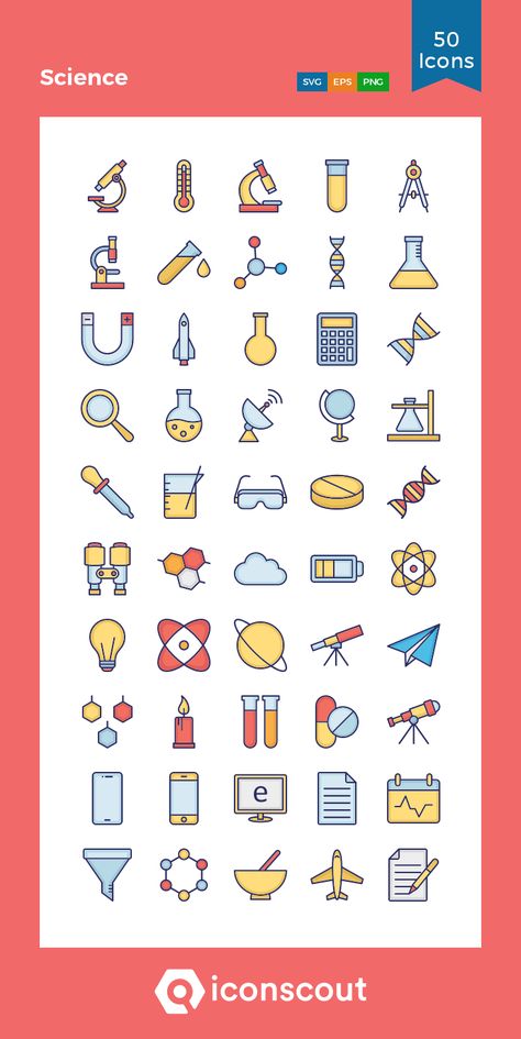 Science  Icon Pack - 50 Colored Outline Icons Science Icons Symbols, Physics Project Design, Chemical Design, Physics Design, Lab Illustration, Physics Art, Science Symbols, Science Doodles, Science Clipart