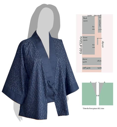 Free Japanese Sewing Patterns, Kimono Outer Pattern Sewing, Kimono Sewing Pattern Free, Pola Outer Kimono, Kimono Top Pattern, Easy Kimono Pattern, Japanese Sewing Patterns Free, Kimono Pattern Sewing, Diy Kimono Pattern