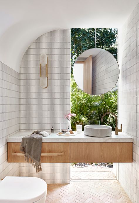 Who said that bathrooms and wet zones couldn't hold their own against their slightly roomier siblings in the home? In fact, bathrooms were our most popular images on Instagram all year. Take a look at some of our favourites. Bathroom Design Inspiration, Curved Walls, Patio Interior, Australian Homes, Bathroom Renos, Laundry In Bathroom, House Bathroom, Beautiful Bathrooms, Bathroom Inspiration