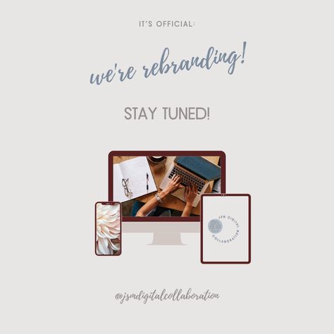 We are excited to announce that...WE'RE REBRANDING ❤️ ▪️ We've been so busy over here taking courses and learning all things branding and we totally can't wait to share. ▪️ A new JSM Digital Collaboration is coming at you soon with and we have all the deets... ▪️ ✔️ New Website ✔️ Content Ideas ✔️ Tips ✔️ How To's ✔️ Classes ✔️ And SOOO Much More! ▪️ So keep your eyes peeled as we transform ourselves and our brand 👀 Collaboration Poster Brand, Rebranding Instagram Post, Website Launching Soon Poster, How To Announce Rebranding, New Website Announcement Posts, Rebrand Announcement Social Media, Instagram Announcement Design, Website Launch Announcement Posts Design, Rebranding Announcement Instagram