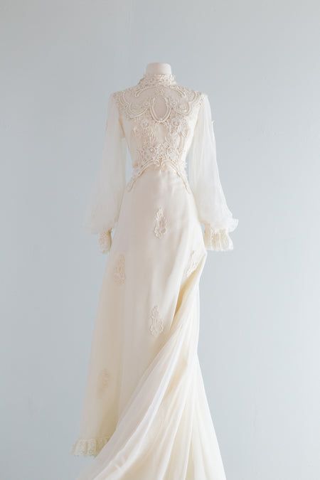 Search: 82 results found for "1970 wedding" – Page 2 – Xtabay Vintage Wedding Dress With Bishop Sleeves, Dress With Bishop Sleeves, Chiffon Wedding Gowns, Vintage Clothing Boutique, Vintage Wedding Dresses, Edwardian Style, Edwardian Fashion, Fantasy Dress, Vintage Bridal