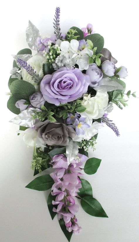 Wedding Bouquet 17 piece Bridal bouquet set GRAY LAVENDER | Etsy Boho Bridesmaid Bouquet, Lavender Bridal Bouquet, Purple Bridal Bouquet, Round Bouquet, Wedding Party Flowers, Feuille Eucalyptus, Silk Flower Bouquets, Bouquet Toss, Ivory Roses