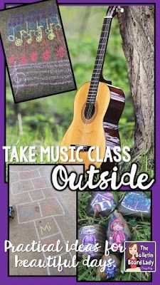 Outside activities for music class can be just as engaging as activities that you plan for inside the music room.  Sing, dance, play and assess in the sunshine.  Nine practical ideas for beautiful days in music class. Music Lessons For Kids, Music Class Ideas, Music Education Activities, Music Education Games, Music Class Activities, Kindergarten Music, Homeschool Music, Elementary Music Lessons, Elementary Music Education