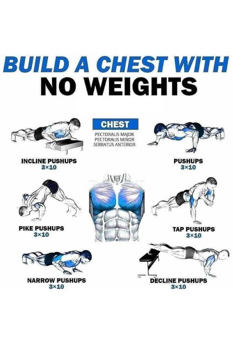 Full Chest Workout, Arm Workout Men, Back Workout Men, Workouts Without Equipment, Chest Workout At Home, Chest Workout For Men, Chest Workout Routine, Full Body Workout Plan, Home Workout Men