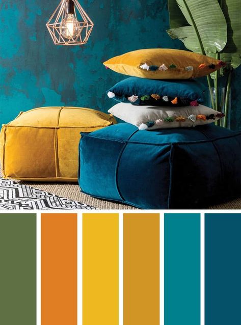 Mustard Color Scheme, Design Seed, Dekorere Bad, Teal Color Palette, Interior Design Color Schemes, Turquoise Room, Color Schemes Colour Palettes, Interior Design Color, Living Room Color Schemes