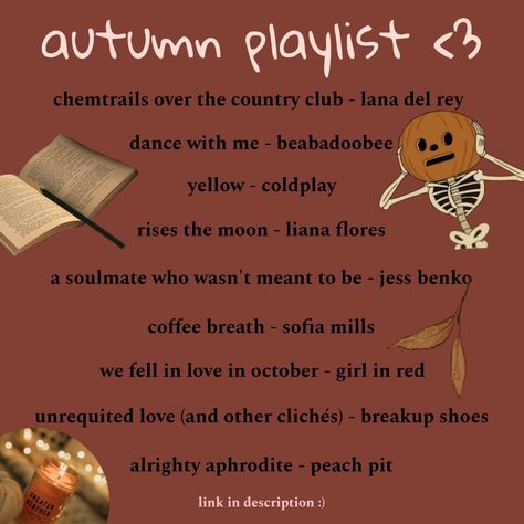 A fall Spotify playlist Spotify Playlist Aesthetic, Autumn Playlist, Playlist Aesthetic, Fall Playlist, Fall Prep, Spotify Link, Fall Songs, Pumpkin Spice Lattes, Playlist Spotify