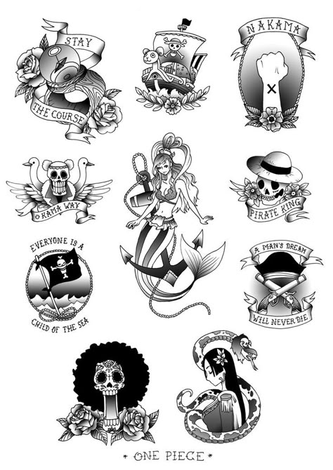 Traditional One Piece Tattoo, American Traditional One Piece Tattoo, Anime Behind Ear Tattoo, Levi Tattoo, Piece Tattoo Ideas, One Piece Tattoo Ideas, Taylor Tattoo, One Piece Tattoo, Tato Flash