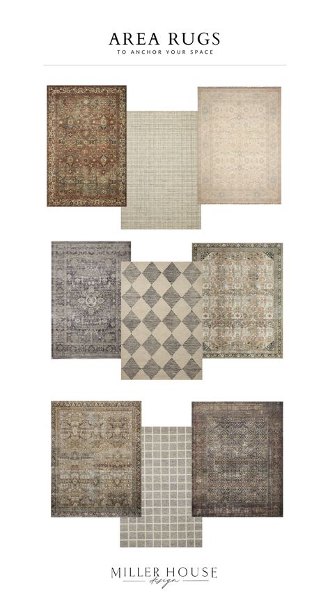 Looking for a way to make your space feel complete? Check out my picks for area rugs that will do just that! Open Concept Multiple Rugs, Area Rugs Dinning Room, Entry Way Area Rugs, Mix Rugs In Same Room, Different Area Rugs In Same Room, Multiple Area Rugs In Open Floor Plan, How To Coordinate Area Rugs, Living Room Rug Sizes, Rug And Curtain Combinations