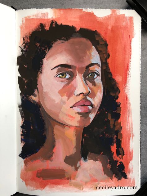 Learn how to paint this with my gouache portrait masterclass Drawing Ideas With Guash, Gauche Painting Portraits, Gouache Painting Face, Gauche Portraits, Monochromatic Painting Portraits, How To Paint Faces, Portrait Painting Aesthetic, Gouache Painting Portrait, Gouache Portrait Painting