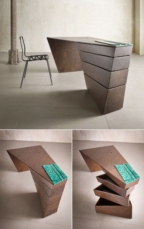 This twisted design appears almost sculptural. Unique Office Furniture, Desk Diy, Office Furniture Design, Smart Furniture, Creative Furniture, Desk Design, Room Interior Design, Skagen, Cool Chairs