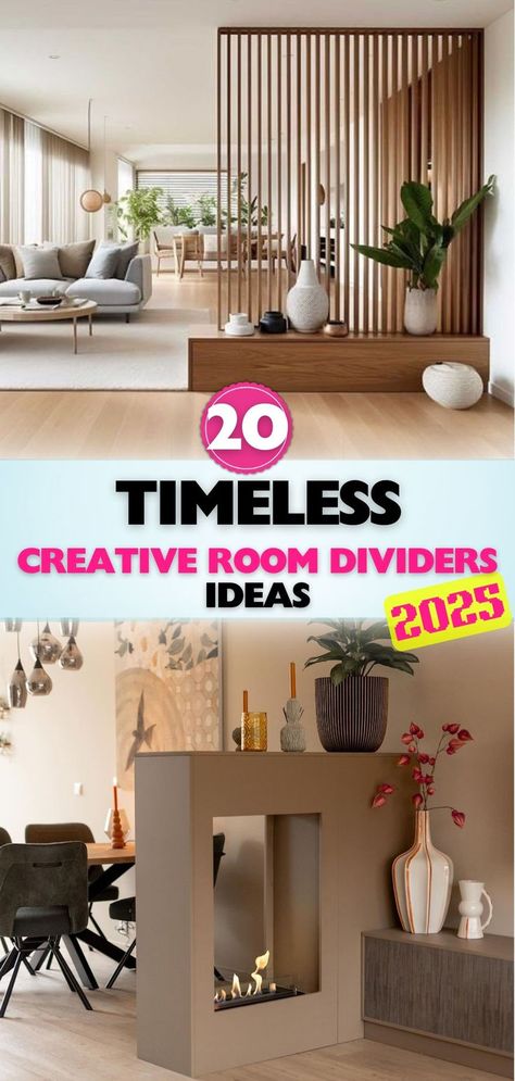 These cute room divider ideas are perfect for organizing and decorating your space, offering charming and practical solutions to make your home feel more inviting. Division Ideas For Living Room, Useful Room Divider, Half Divider Wall Ideas, Wall Divider Ideas Living Room, Flooring Separation Ideas, Home Office Partition Ideas, Decorative Divider Wall, Clever Room Divider Ideas, Ikea Hacks Room Divider