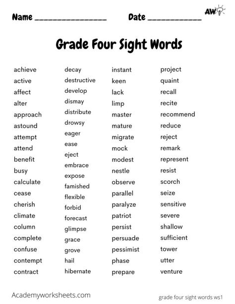 Fourth Grade Sight Words Archives - Academy Worksheets Fourth Grade Sight Word List, Fourth Grade Homeschool Ideas, Fourth Grade Spelling Words, Fourth Grade Vocabulary Words, Fourth Grade Sight Words, 4th Grade Sight Word List, Grade 5 Sight Words, Fourth Grade Spelling Words List, Grade 4 Sight Words