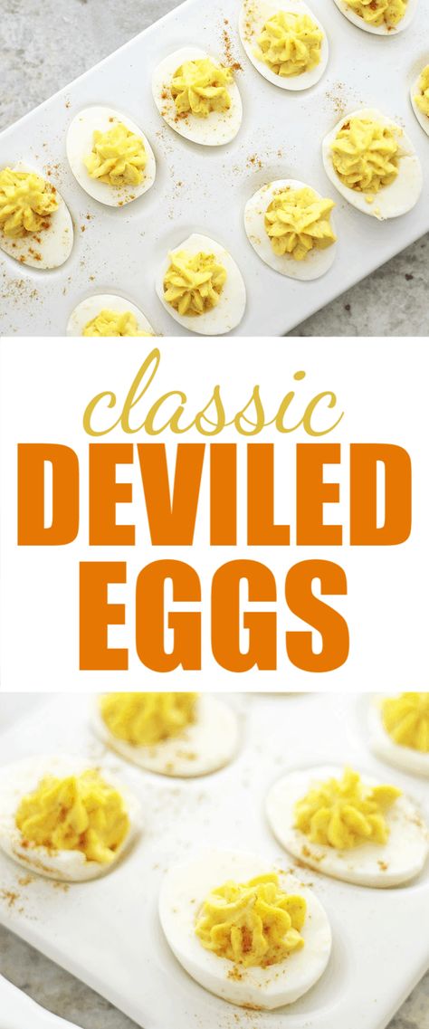 These Classic Deviled Eggs are sure to be a crowd-pleaser whenever you serve them!   Make the most basic of recipes or add in your favorite ingredients for what your family loves! #deviledeggs #sidedish Classic Deviled Eggs Recipe Simple, Deviled Eggs No Relish, Deviled Eggs Without Relish, Simple Deviled Eggs, Easter Casserole, Basic Deviled Eggs Recipe, Deviled Eggs With Relish, Classic Deviled Eggs, Best Egg Recipes