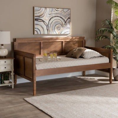 Rattan Daybed, Modern Daybed, Twin Daybed, Wood Daybed, Brown Bed, Daybed With Trundle, Baxton Studio, Trundle Bed, Wood Slats