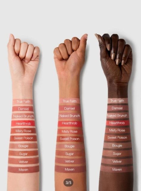 True Faith, Damsel, Naked Brunch, Heartthrob, Misty Rose, Sweet Poison, Bougie, Sugar, Vetiver, Maven Liquid Lipstick Shades, Sugar Lipstick, Lips Essentials, Color Knowledge, Lipstick For Dark Skin, Simple Makeup Tips, Lipstick Kit, True Faith, Quick Makeup