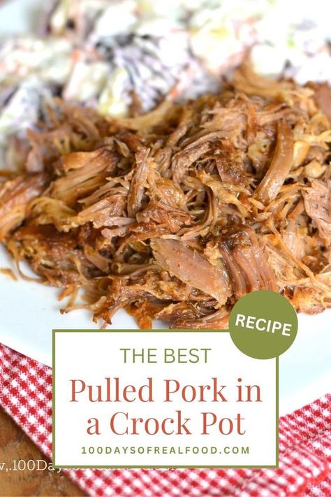 The Best Pulled Pork in a Crock Pot. Slow cooker pulled pork for your next BBQ. This simple pulled pork recipe for your slow cooker doesn’t include any highly processed ingredients like refined brown sugar, corn syrup, or ketchup. It is a healthy high-protein dish made with wholesome ingredients only. #Pork #CrockPot Best Pulled Pork Crock Pot Recipes Easy, Seasoning For Pulled Pork Crock Pot, Best Ever Pulled Pork Slow Cooker, Crockpot Meals Pulled Pork, Crockpot Recipe Pulled Pork, Pulled Pork Easy Crockpot, Pork In Crock Pot Slow Cooker, Carolina Style Pulled Pork Crock Pot, Mexican Pork Crockpot Recipes